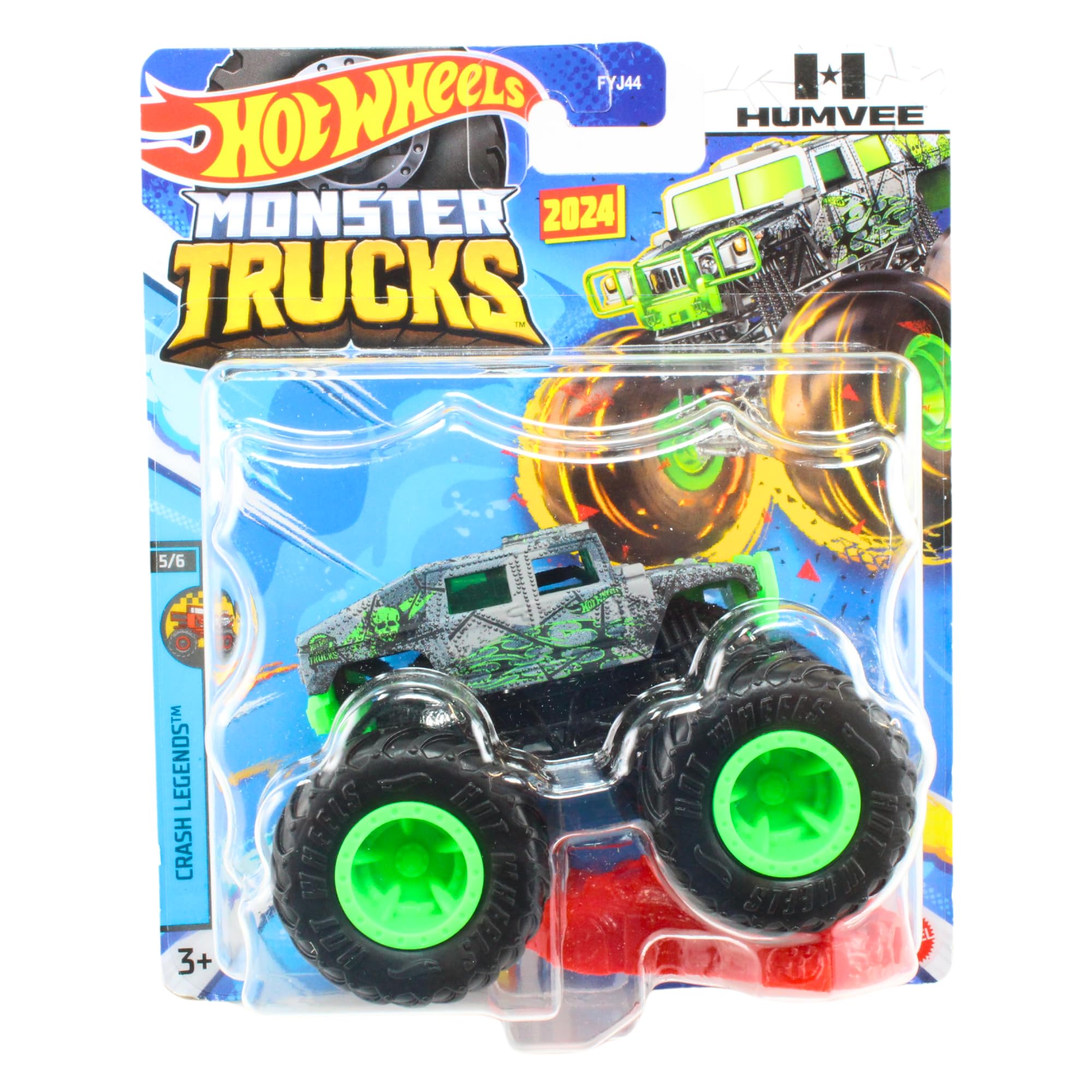 Hot Wheels Monster Trucks Crash Legends 5/6 Humvee Neon Green 1:64 Scale Diecast Model Vehicle
