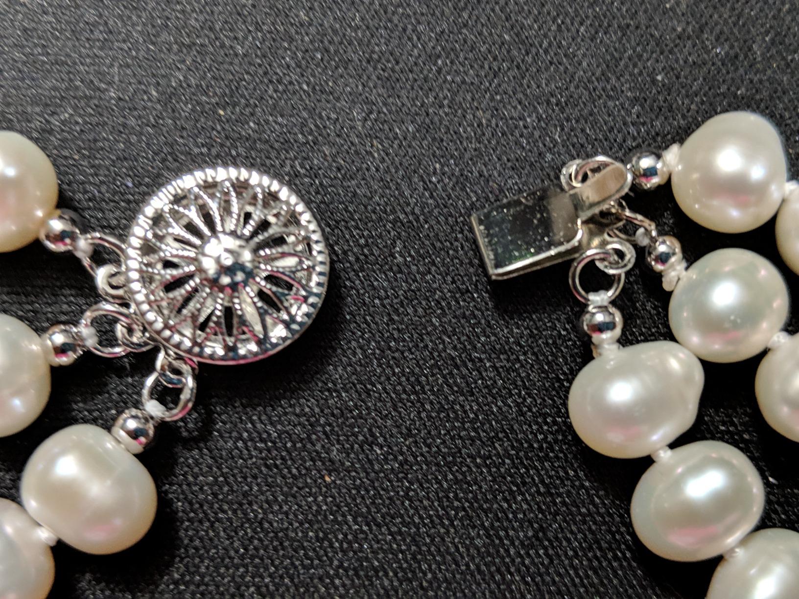 Customer review image for 3-row White A Grade Freshwater Cultured Pearl Necklace (7.5-8.0 mm), 16.5", 17"/18"