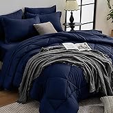 HEVUMYI Navy Blue Queen Comforter Set - 7-Piece All Season Bed in a Bag Queen, Ultra Soft Bedding Set with Comforter, Flat Sheet, Fitted Sheet, Pillowcases, Pillow Shams, Navy Blue