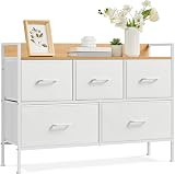 SONGMICS Chest of Drawers 5 Fabric Drawers Steel Frame Cloud White Oak Beige view 2