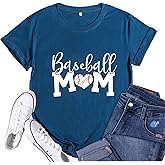 Baseball Mom T-Shirt for Women Play Ball Baseball Heart Pattern Shortsleeve Tank Funny Novelty Graphic Top