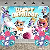 Super Cat Birthday Party Decoration,Kitties Party Photo Background 5 x 3 FT and 18 Pcs Balloon,Cat Merch Party Backdrop Supplies