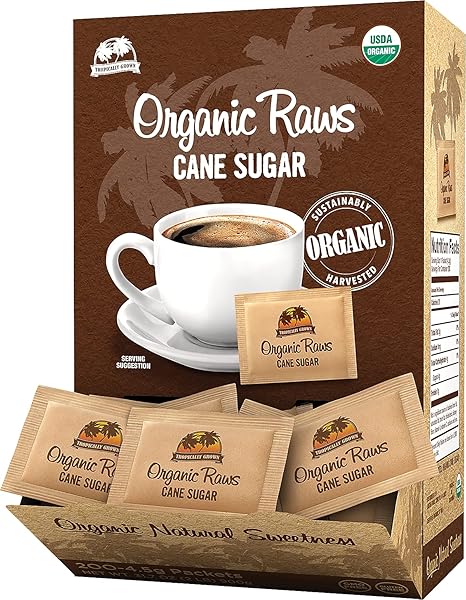 SUGAR FOODS CORP TROPICALLY GROWN ORGANIC RAWS CANE SUGAR, 200/BOX