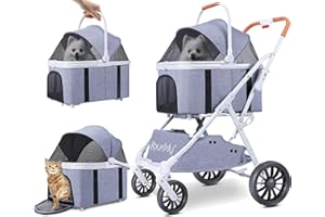 iBuddy Pet Stroller for Dog and Cat 4 in 1 Detachable Pet Travel Carrier & Car Seat, No Zip Entry, Easy One-Hand Fold, Airless Tires, Cup Holder, Waterproof Pee Pad Pet Gear Dog Jogger Stroller
