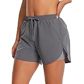 Hooxum Womens Running Athletic Shorts - 2 in 1 Shorts High Waisted Workout Gym Casual Shorts Mesh Liner Zipper Pockets