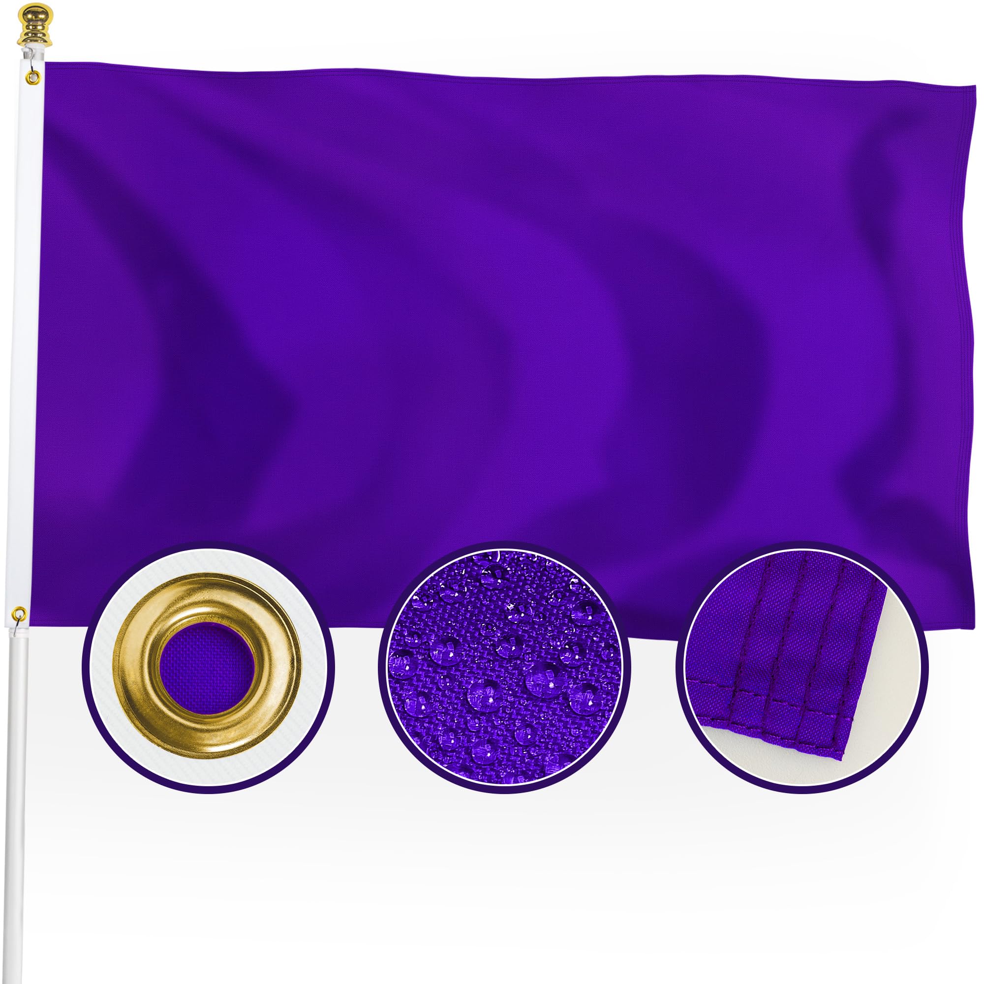 Photo 1 of XIFAN Premium Nylon Solid Purple Flag 3x5 Outdoor, Double Sided Heavy Duty 210D Nylon Plain Purple Flags, the Strongest Longest Lasting Blank Color Flag with Sewn Stripes/4 Stitch Hemming/Brass
