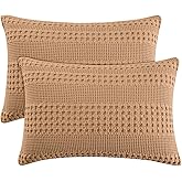 PHF 100% Cotton Waffle Pillow Shams Standard Size, 2 Pack 20" x 26" Soft Skin-Friendly Pillowcases, No Filling, Aesthetic Woven and Breathable Waffle Weave Pillow Case Covers for Bed, Clay
