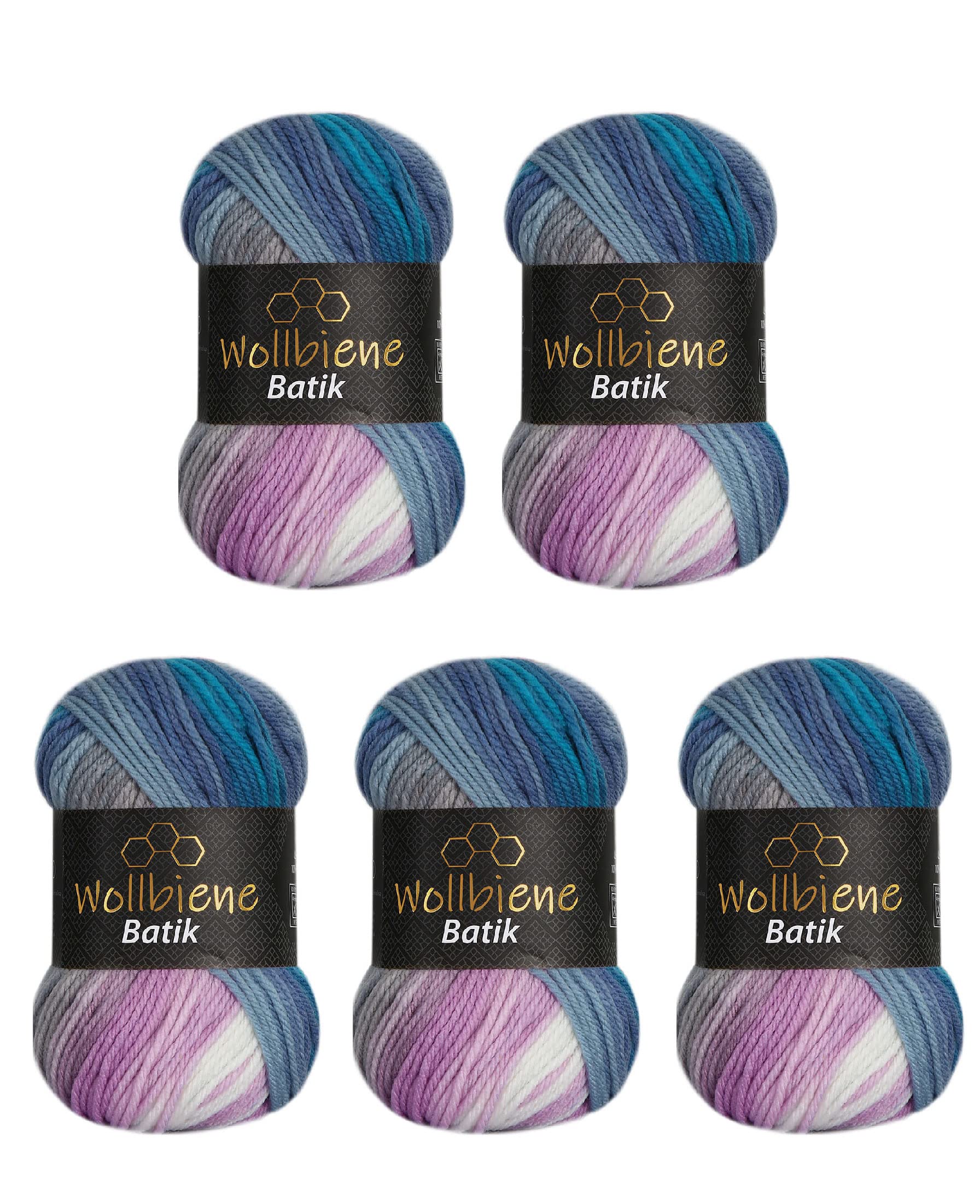 5 x 100 g Wollbiene Batik, 500 g Wool with Colour Gradient, Multicoloured Knitting Wool, Crochet Wool (2030 Blue, Turquoise, Rose) — image 1
