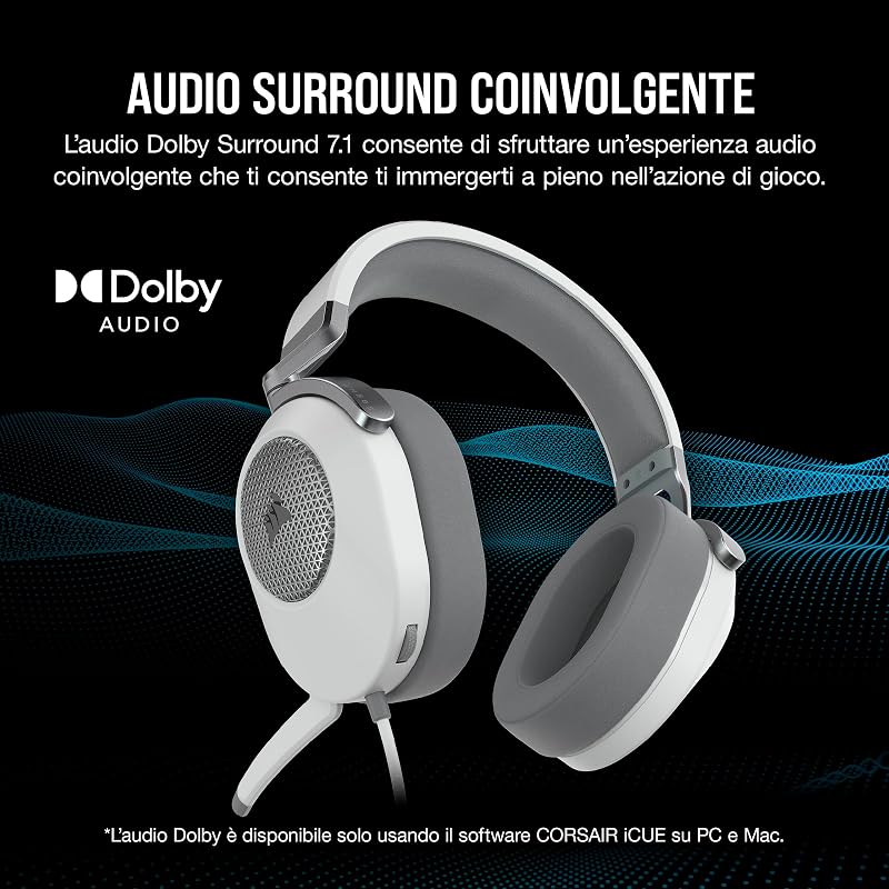 HS65 SURROUND Cuffie Gaming Cablate 7.1 Multipiattaforma – Bianco