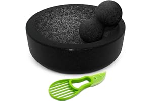 Umien Granite Mortar and Pestle Set - 8-Inch Natural Stone Molcajete with Avocado Tool - 3.5 Cup Capacity for Spices, Herbs, 