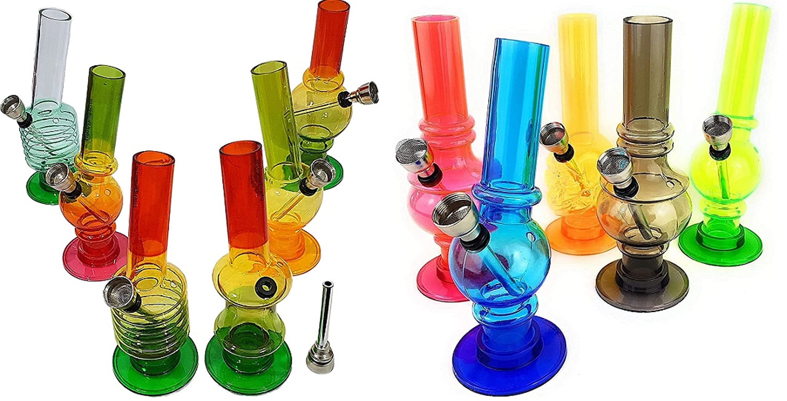 Copper Top - 1 Pcs Acrylic Mini Water Bong 6 Inch 15.3 cm Rasta/Clear Smoking Pipe Hookah Plastic Assorted Multi Color Style Dismantleable Detachable & Easy to Clean