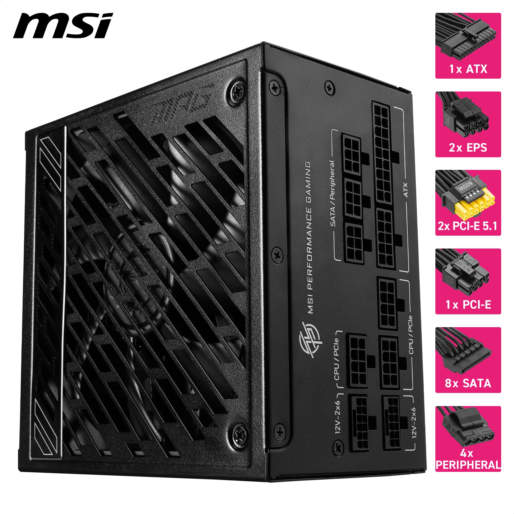 msi MPG A1250GS PCIE 5.1 ATX 3.1 Gaming Power Supply - Full Modular - 80 Plus Gold Certified 1250W - 100% Japanese 105°C Capacitors - Dual 12V-2x6 - ATX PSU - 10 Year Warranty