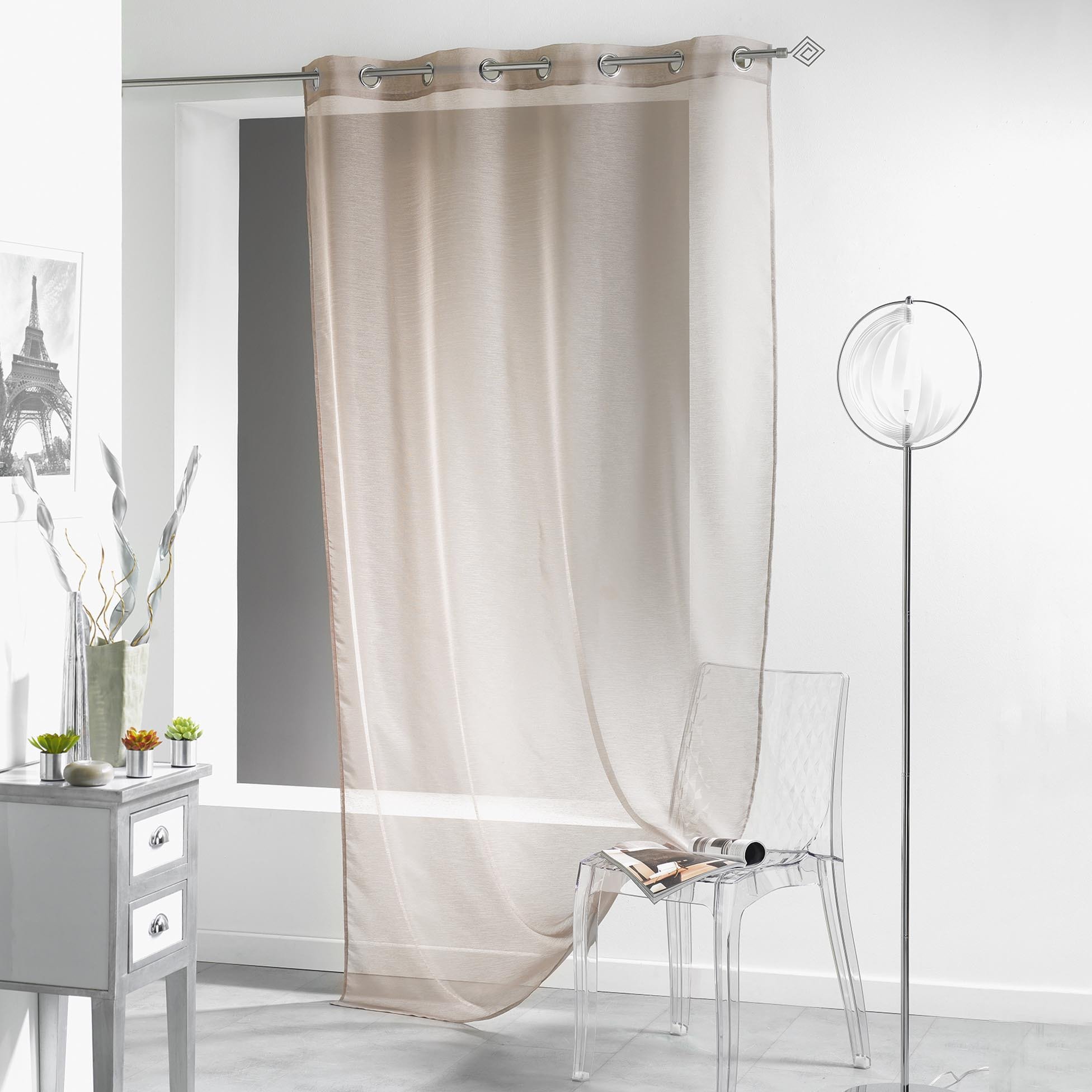 Douceur D'Interieur 140 x 240 cm 100 Percent Polyester Curtain Rings Voile Sable Lissea Taupe, Brown/Grey