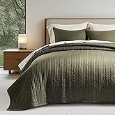 EVERGRACEHOME Cotton Sateen Quilt Set Queen Size, Pre-Washed Cotton Channel Stitch Coverlet Bedspread, 3 Pieces Lightweight Soft Bedding Sets for All Season, with 2 Pillow Shams, Olive Green