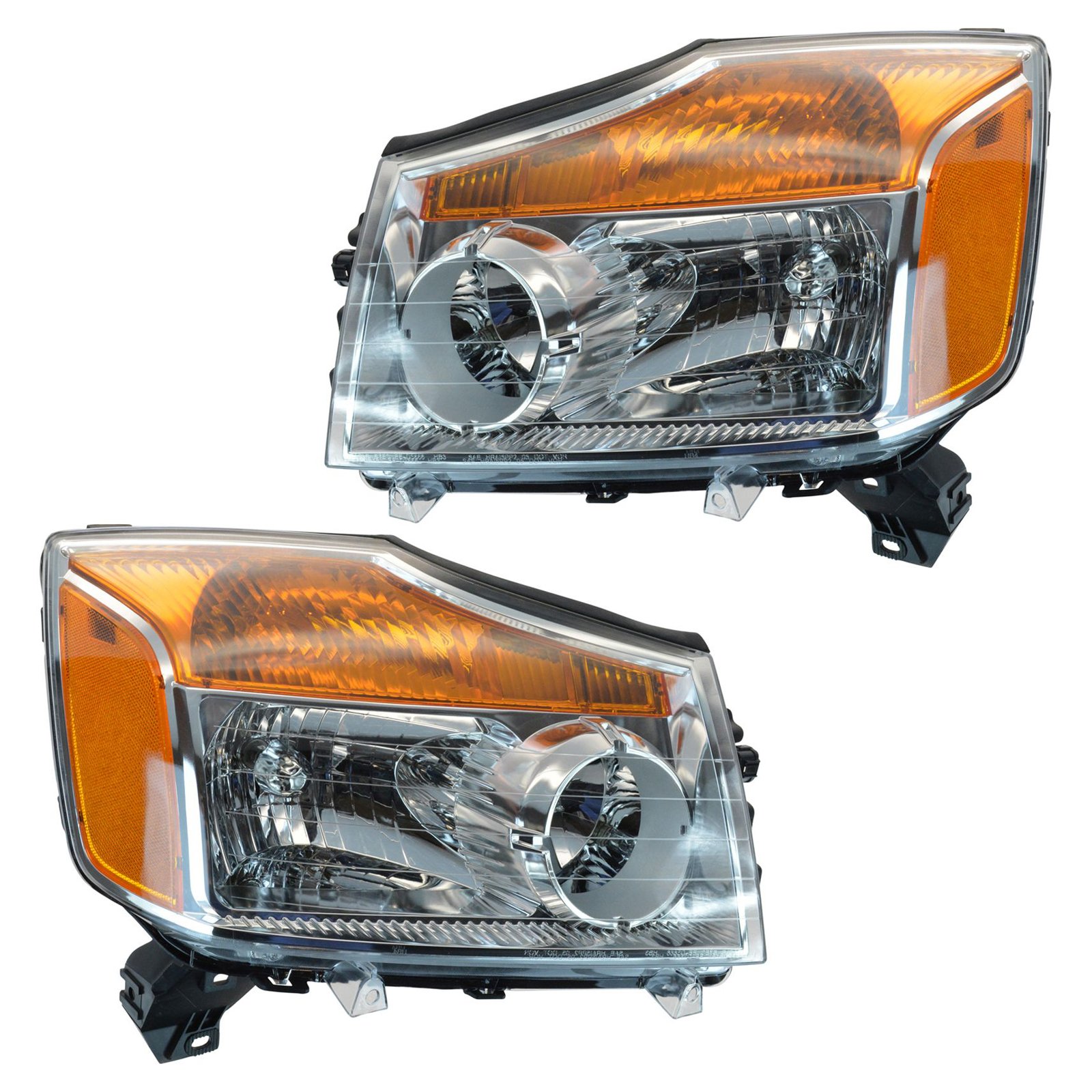 TRQ 2 Piece Headlight Assembly Set Chrome Bezel