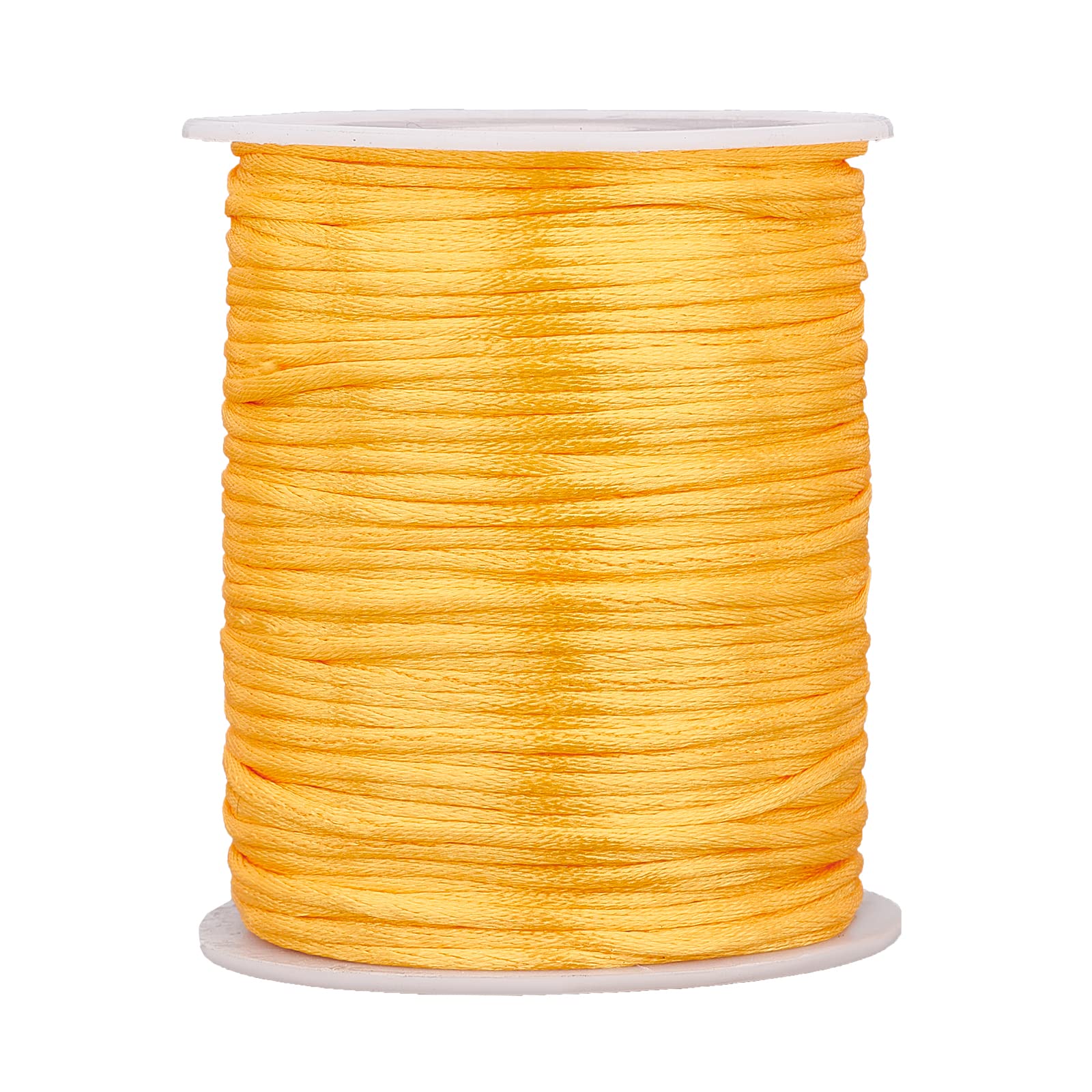 PH PandaHall 2mm Rattail Satin Cord, 100m Golden Kumihimo Thread Christmas Crafts String Silky Trim Beading String Decorative Cords for Dream Catchers Braid Hair Chinese Knot Jewellery Making
