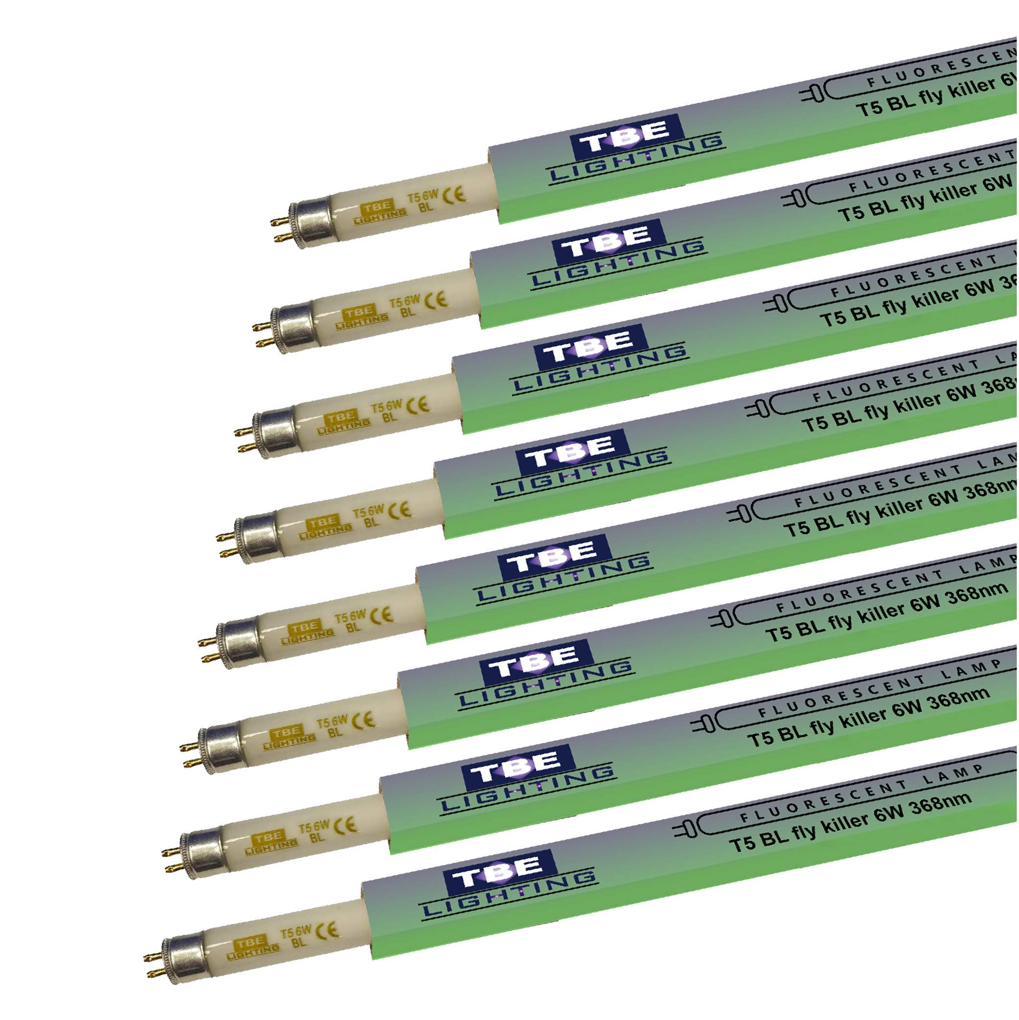 TBE LIGHTING T5 Fly Killer Tubes - 8 Pack - 6W BL 368nm Bug Zapper UV Tubes for Insect Killing - G5 2 pin Base Fitting - 225mm Length