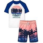 The Children's Place Boys Short Sleeve Rashguard and Swim Trunk, 2-Piece Set