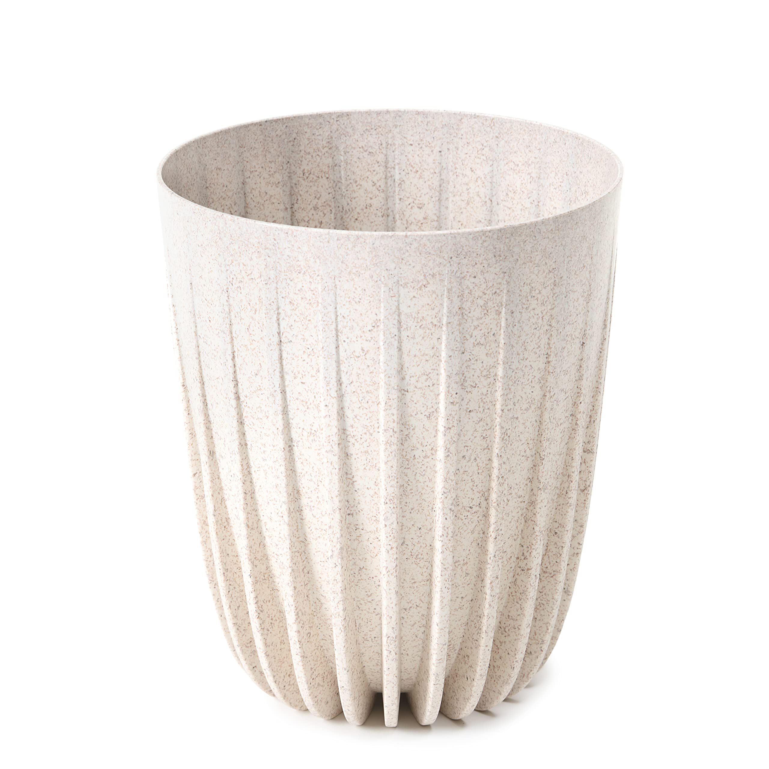 Lamela MIRA ECO with WOOD Flowerpot Herb Plant Flower pot | New Season 2022 Balcony Garden Container Bucket 2in1 set Two parts insert Unique Surface Design impress? (Ø 14, 5cm H 17, 2cm, White)