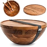 Public House Large Wooden Salad Bowl Set 12.5 Inch with Serving Utensils, Tray Lid and Carry Strap. Acacia Wood Large Salad Bowls Ideal for Fruits and Dishes, Wooden Bowls for Food, Serving Bowl