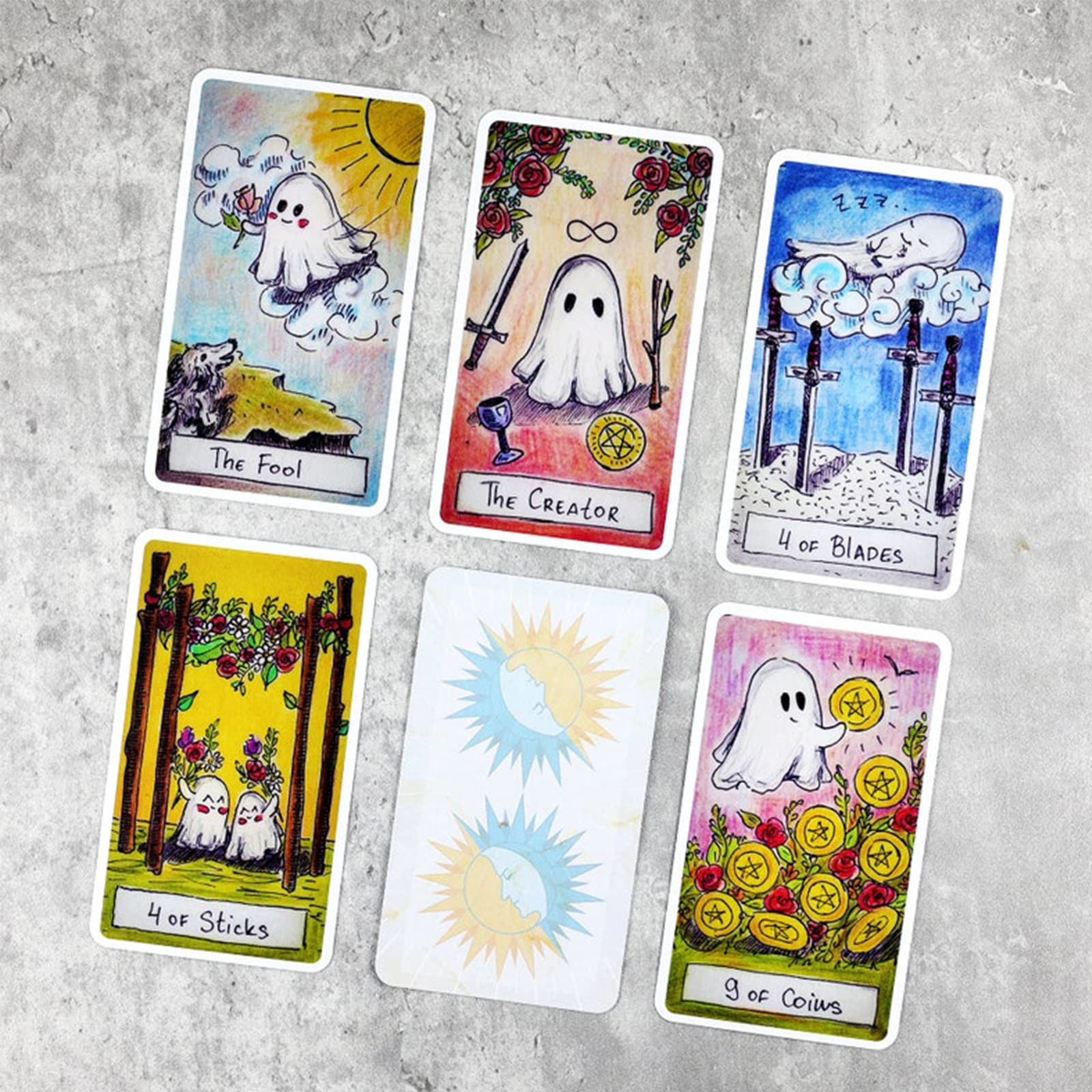 mrdiyshisha Cute Ghost Tarot Deck, 79 Funny Tarot Cards Based on Rider Waite Smith System, Guidebook Included for Beginners (2.75