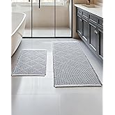 Furicher Waffle Bath Mat Set, Non Slip Bathroom Rugs Sets 2 Piece, Ultra Absorbent Long Bath Rug Runner for Bathroom Decor, Machine Washable Boho Mats, Grey & White, 20"×47" Plus 18"×30"