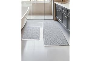 Furicher Waffle Bath Mat Non Slip, Boho Bathroom Mat Set 2 Piece, Ultra Absorbent Bathroom Rug, Grey Bath Mats for Bathroom D
