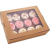 Tcoivs 6-Set Cupcake Boxes Hold 12 Standard Cupcakes, Brown Cupcake Containers with Windows and Inserts, Cupcake Carrier, Foo