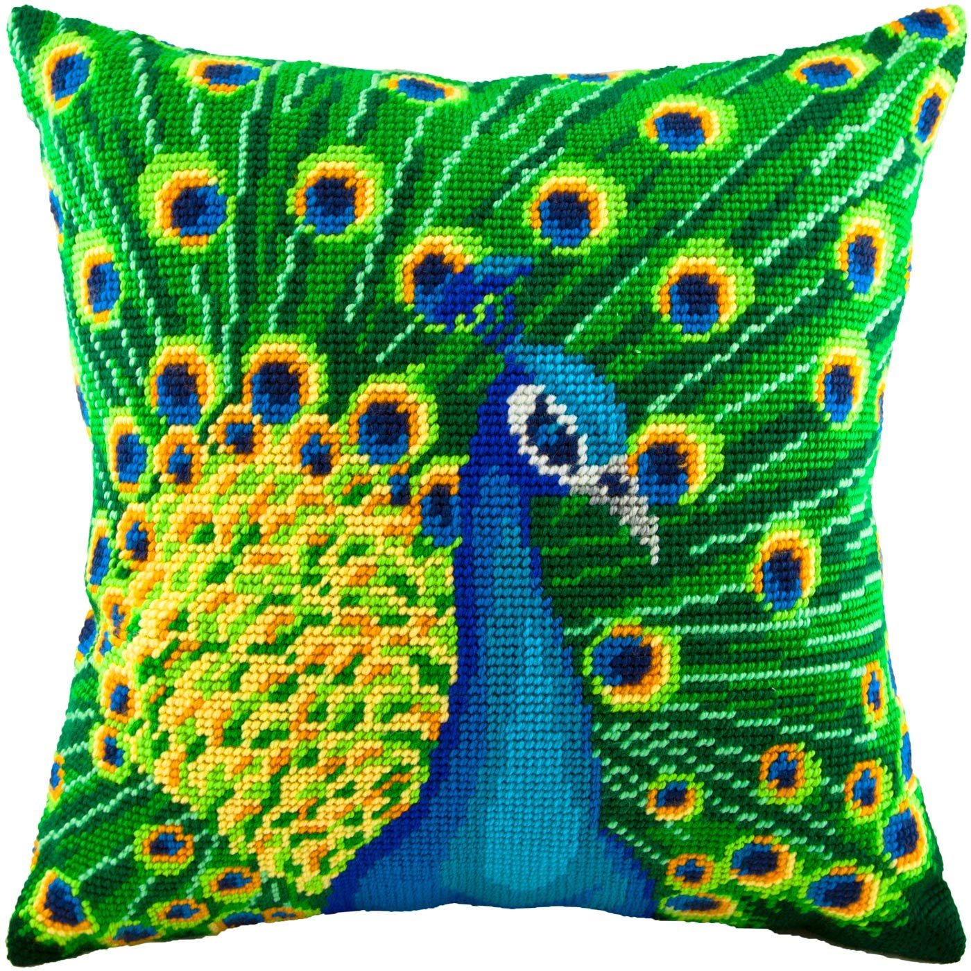 Brvsk Peacock. Embroidery Kit w/Printed Tapestry Canvas (40 × 40 cm) — Embroidery Cushion Kit for Creative Home Décor — Needlework Kit for Adult Beginners
