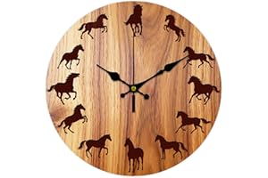 CONCHLERY 12inch Horse Pattern Wall Clock Horse Number Battery Operated Round Clocks Silent Non Ticking Clock Decorative for 
