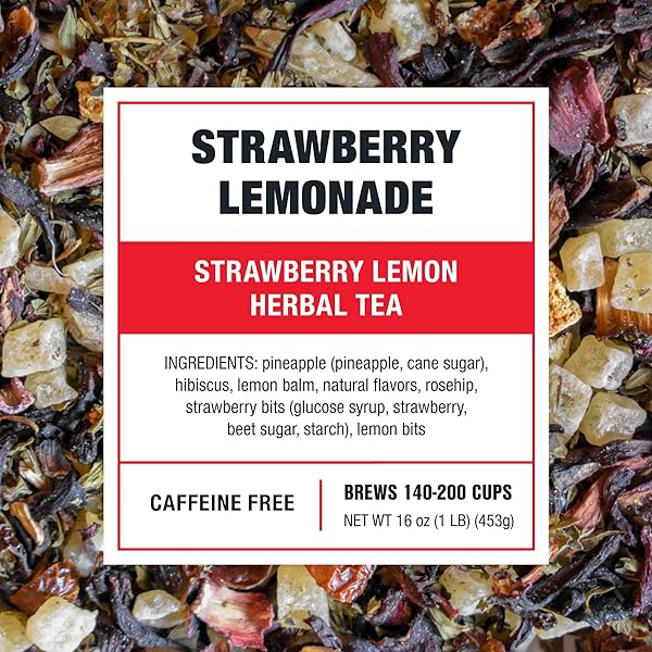 TIESTA TEA – STRAWBERRY LEMONADE, LOOSE LEAF, STRAWBERRY LEMON HERBAL TEA, PREMIUM NON-CAFFEINATED FRUIT BLEND, MAKE HOT OR ICED & BREWS UP TO 200 CUPS, 16 OUNCE RESEALABLE BULK POUCH