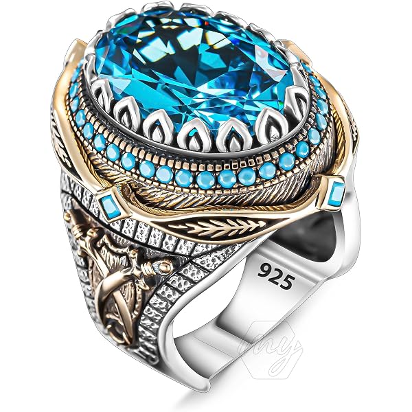 Turkish Handmade 925 Sterling Silver Green Tourmaline Mens Ring