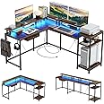 Jojoka L Shaped Gaming Desk,68" Computer Desk with Power Outlets & LED Lights, Home Office Table with File Drawer, Corner Table with Monitor Shelf and Hook (Rustic Brown)
