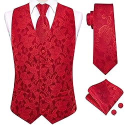 Dubulle Mens Suit Vest Tie Set Chinese Red Paisley