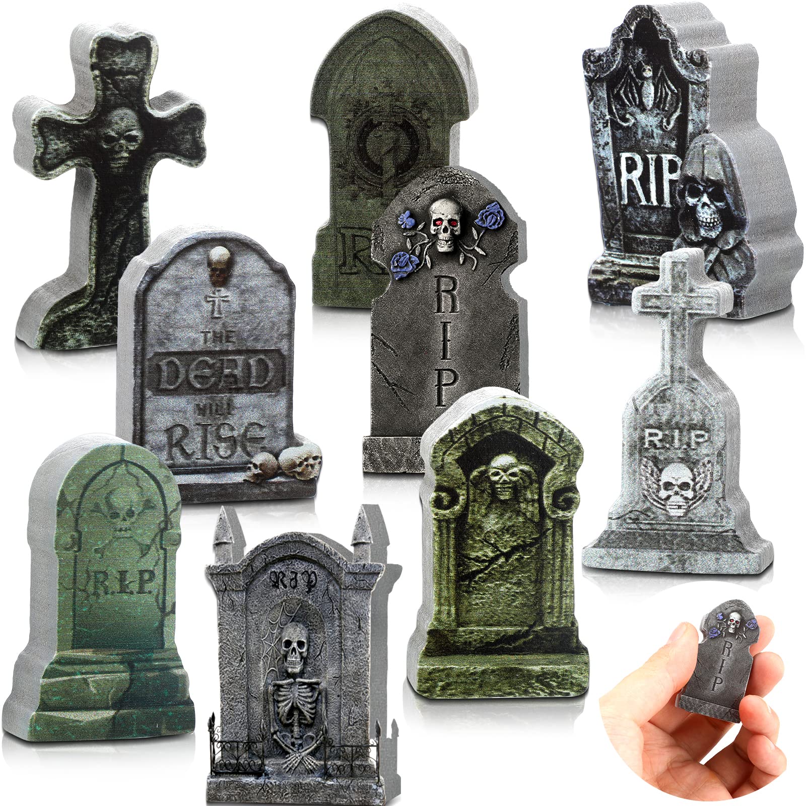 Photo 1 of Kathfly 9 Pieces Halloween Miniature Tombstones Mini Village Tombstones Halloween Figurines Miniature Spooky Town for DIY Crafts Outdoor Home Garden Decor