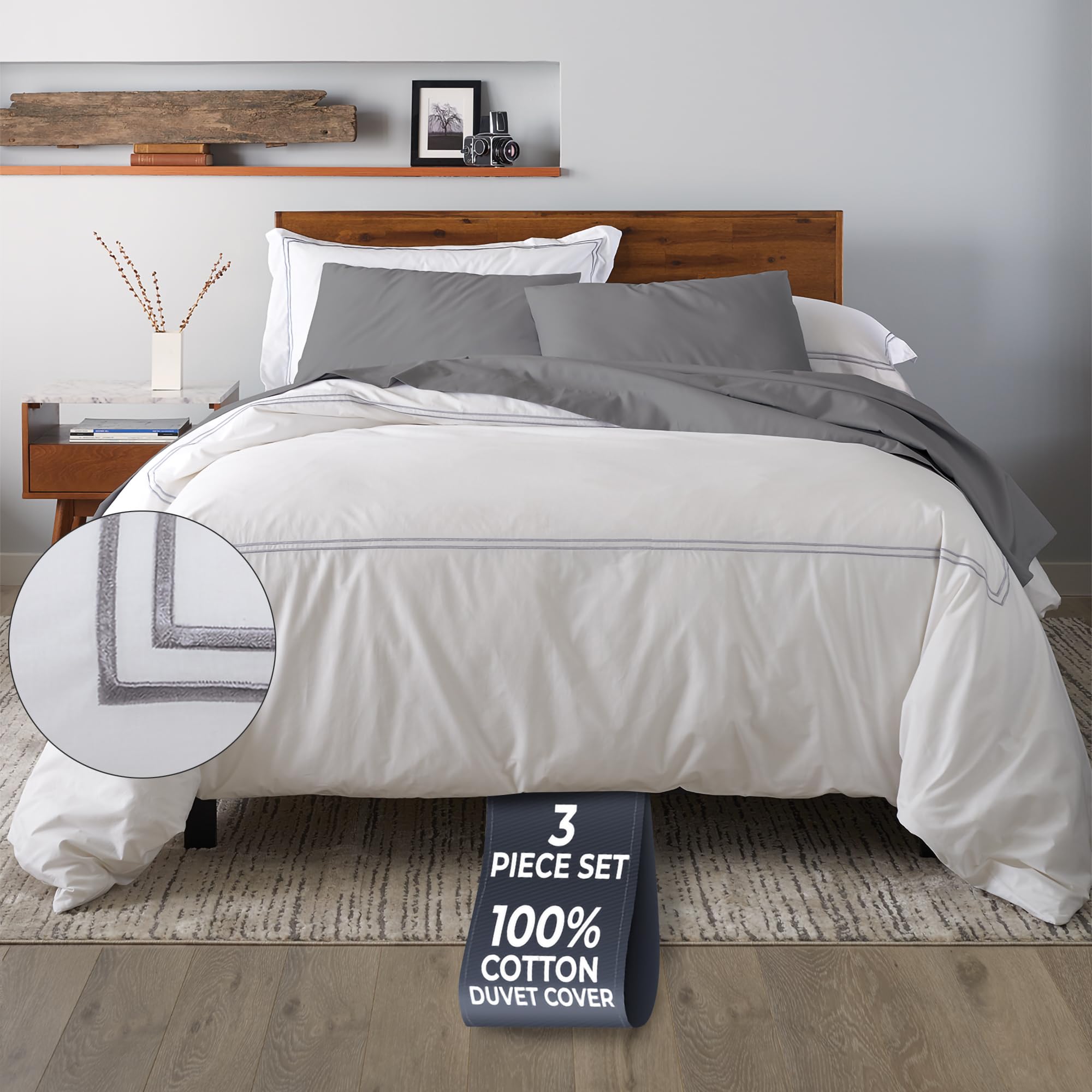 Photo 1 of Ella Jayne Duvet Cover Queen Size (3 Pieces), 100% Cotton Percale, Full/Queen, Soft, Breathable & Lightweight, Including Duvet Cover (1 Piece) 90 x 90 Inches with 2 Pillow Shams (Stone Design)