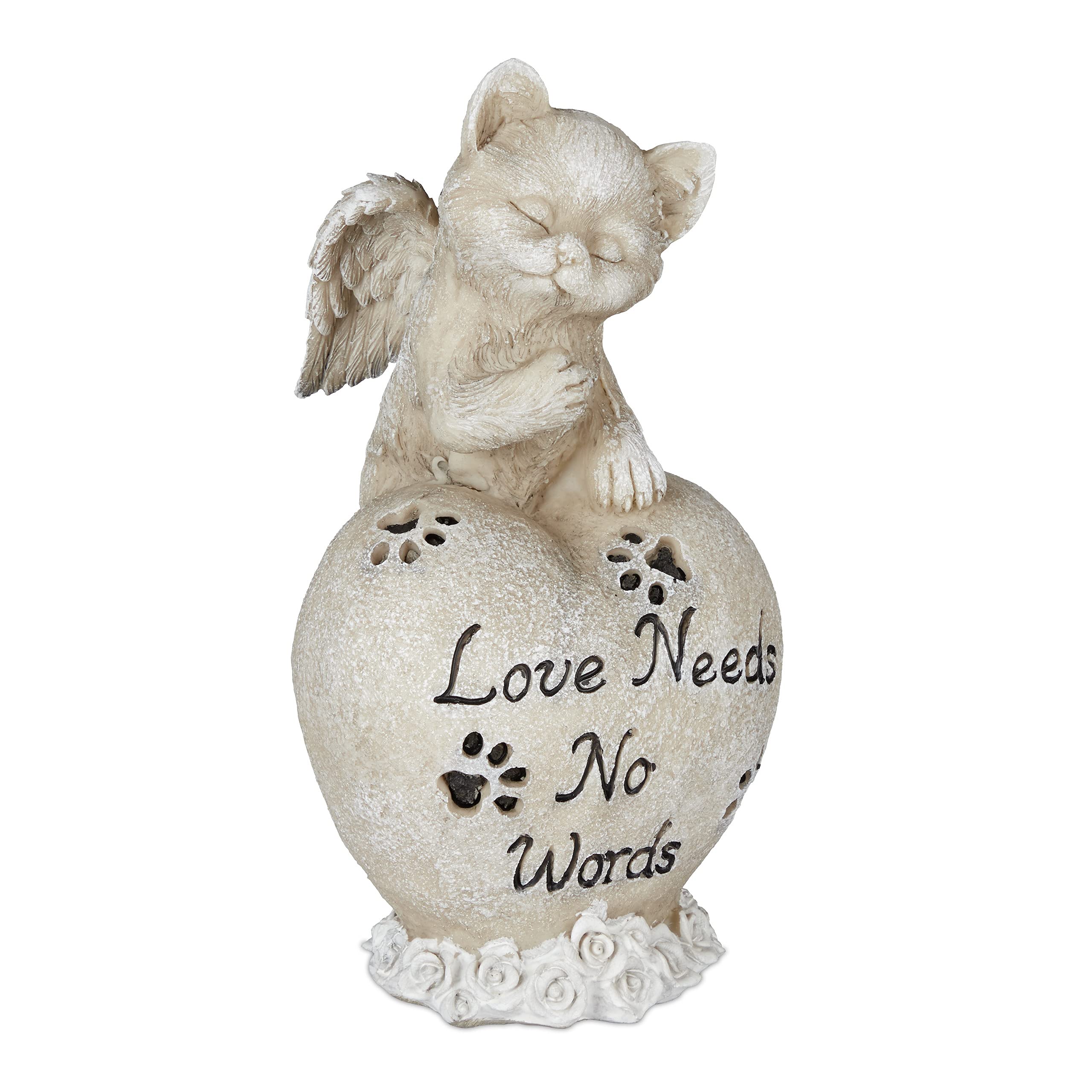 Relaxdays angel cat statue, grave ornament, statue for grave, cat memorial stone, weatherproof garden ornament, cream