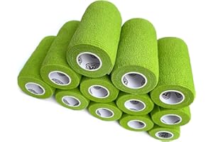 WildCow 4" Grass Green Vet Wrap Tape Bulk, 12 Pack Cohesive Bandage Wrap, Self Adherent Grip Rolls