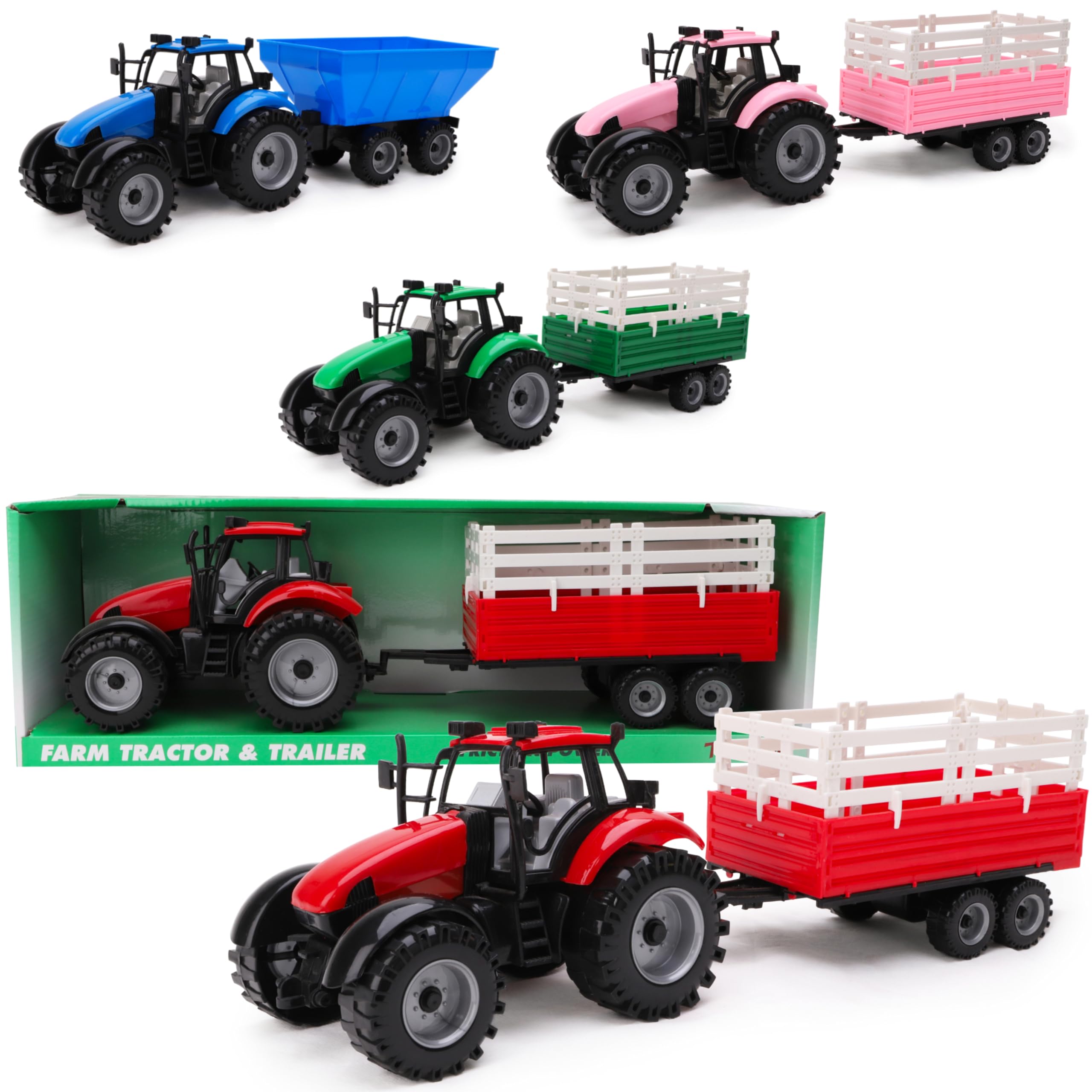 Toyland® Farm Tractor With Trailer - Boys/Girls Farm Toys - Farm Vehicles (Red)