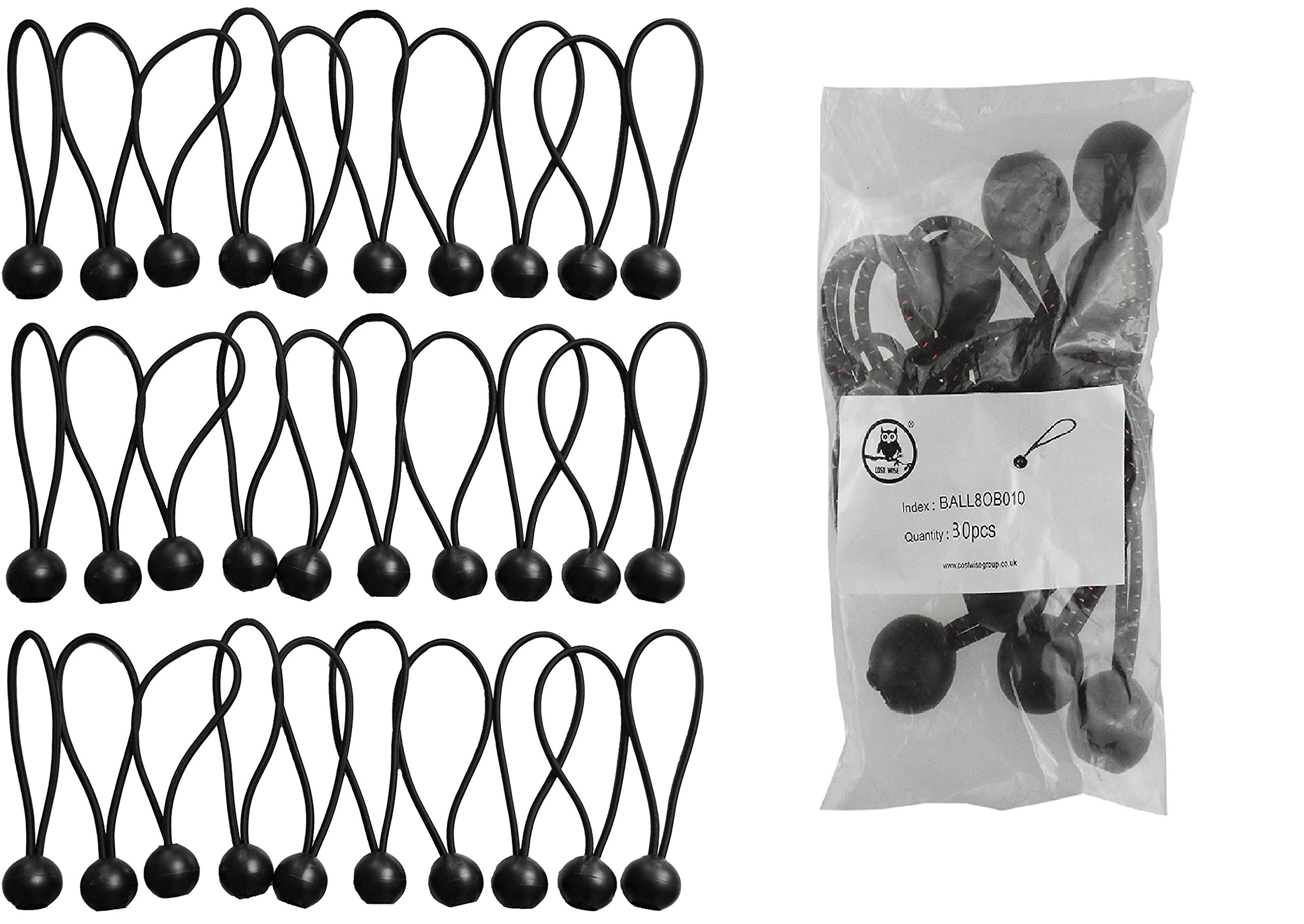 8" elasticated stretchy toggles/bungee ball/straps/shock cords for home/garden/indoor/tarpaulin and camping,PACK OF 30