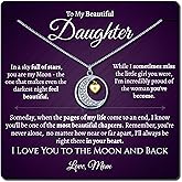 Love You This Much Daughter Moon & Back Necklace | .925 Sterling Silver | Christmas Gifts for Daughter Birthday | 16-19" Adjustable | Luxury Box & Card Included