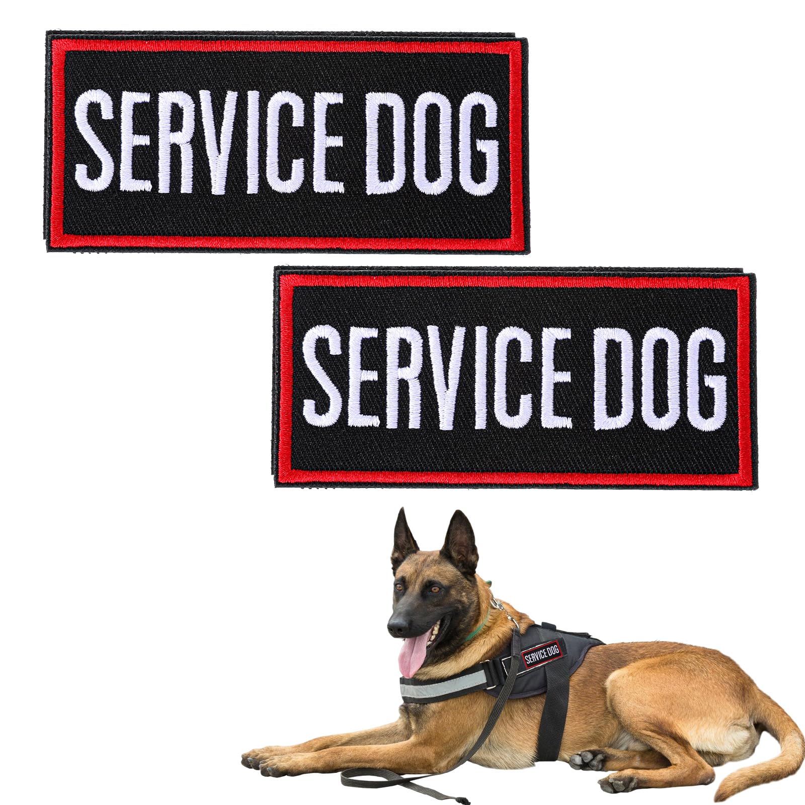 Photo 1 of 2 Pack Service Dog Patch, Black Dog Vest Patches Red Border for Service Training Dogs and Emotional Support Dogs