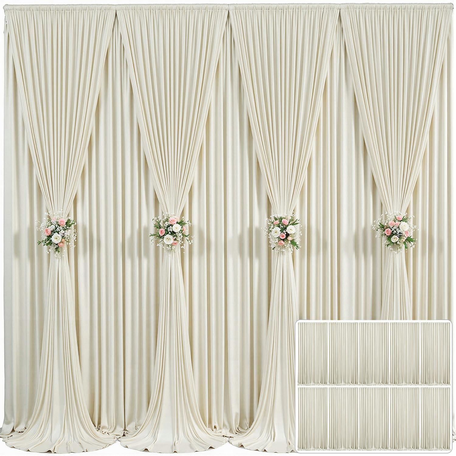 Photo 1 of 10 Panels Beige Backdrop Curtain for Wedding Parties Wrinkle Free Beige Photo Curtains Backdrop Drapes Fabric Decoration for Baby Shower Photography 50ft(W) x 10ft(H)