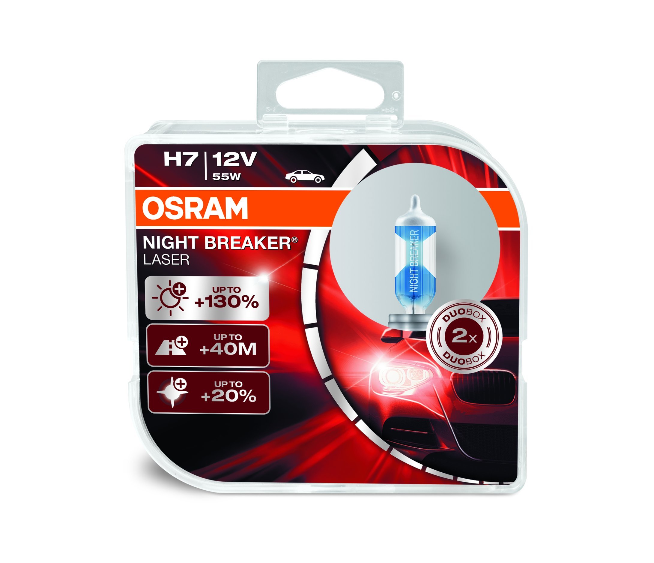 OSRAM NIGHT BREAKER LASER H7, halogen headlamp, 64210NBL-HCB, 12 V passenger car, duobox (2 units)