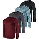 Real Essentials 4 Pack: Men's Dry Fit Long Sleeve V-Neck Active T-Shirt - Athletic Outdoor UPF 50+ (Available in Big & Tall)