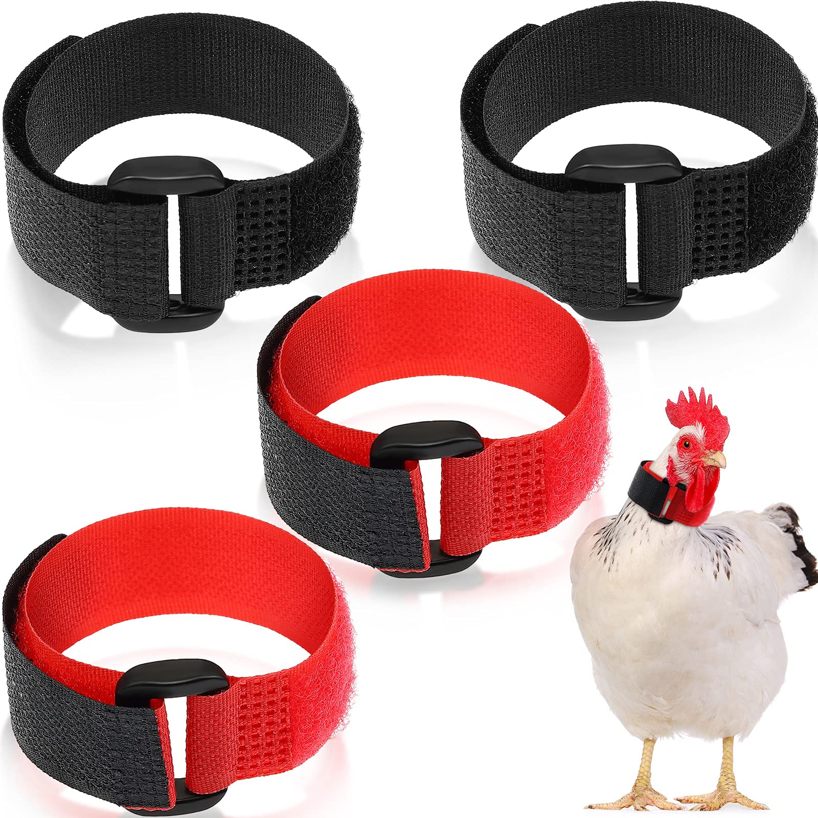 Xuniea 4 Pieces Rooster Collar No-Crow Anti Hook Rooster Collar Neck Nylon Belt Adjustable Cock Collar Prevent Chickens from Screaming Disturbing Neighbors for Pet Chickens(Black and Red)