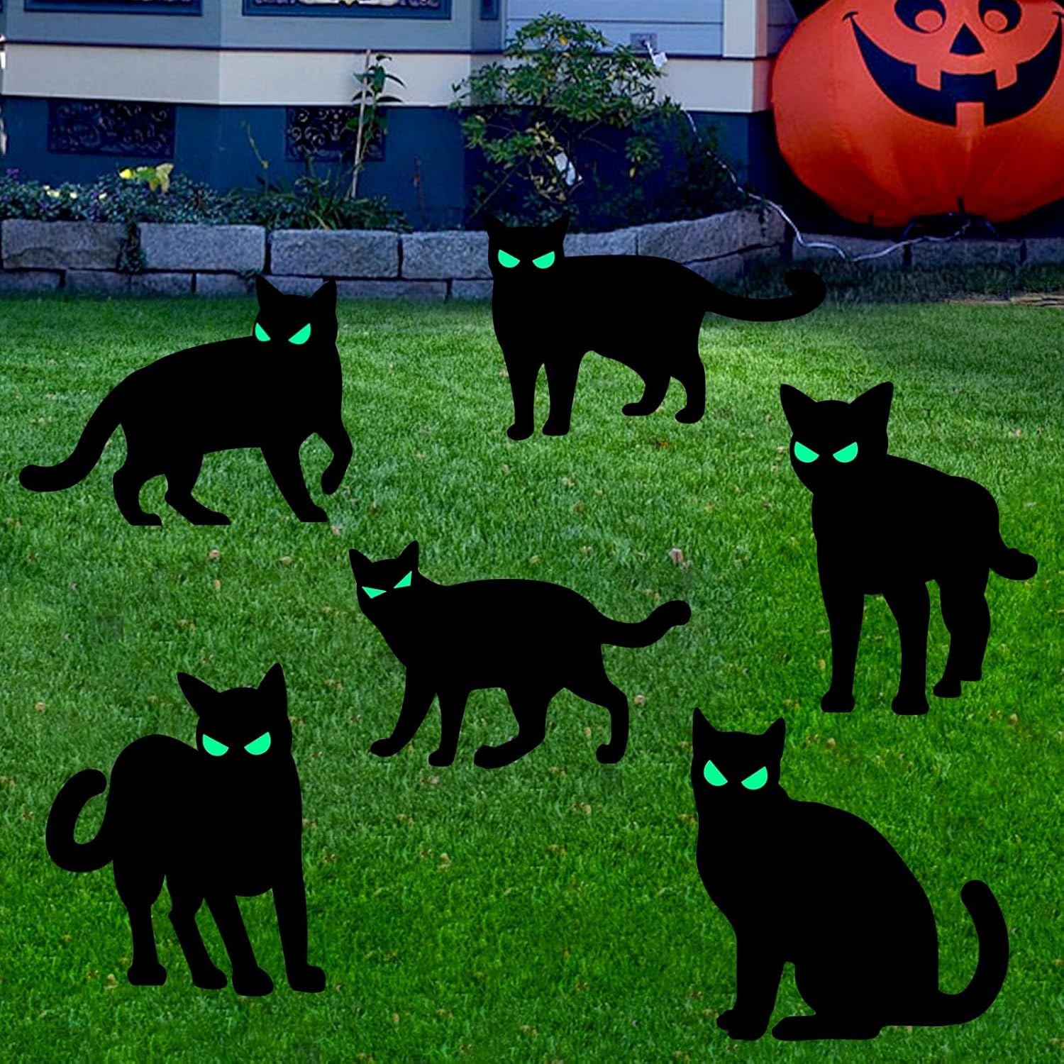 Yard Signs - Hidreas 6 Pack Halloween Black Cat Yard Signs Halloween Yard Decorations with Stakes Scary Silhouette Halloween Decorations Outdoor Yard Lawn Garden