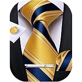 DiBanGu Mens Striped Tie Silk Woven Necktie and Pocket Square Cufflinks Tie Clip Set Wedding Business Formal Gift Tie for Men