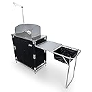 Camco 51097 Deluxe Camping Kitchen/Grill Table with Integrated Lantern Holder, Stainless Steel Top, and Wash Tub