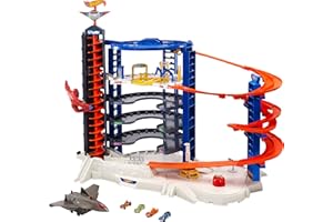 Hot Wheels Track Set with 4 1:64 Scale Toy Cars, Over 3-Feet Tall Garage with Motorized Gorilla, Storage for 140 Cars, Super 